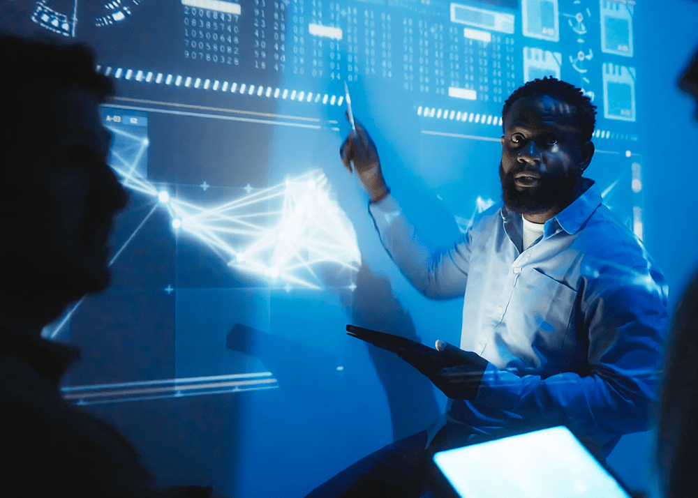 Data analysis presentation in blue light